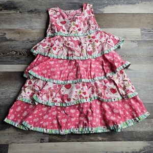 Jelly The Pug Girl's Dresw 6X pink Hearts Valentine Tier Ruffles